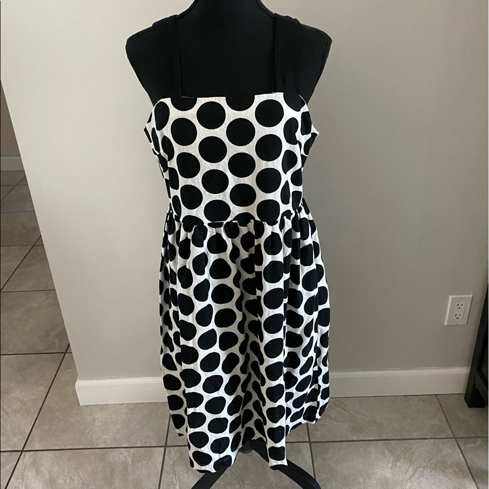 Linen White with Black Polka Dot Dress
